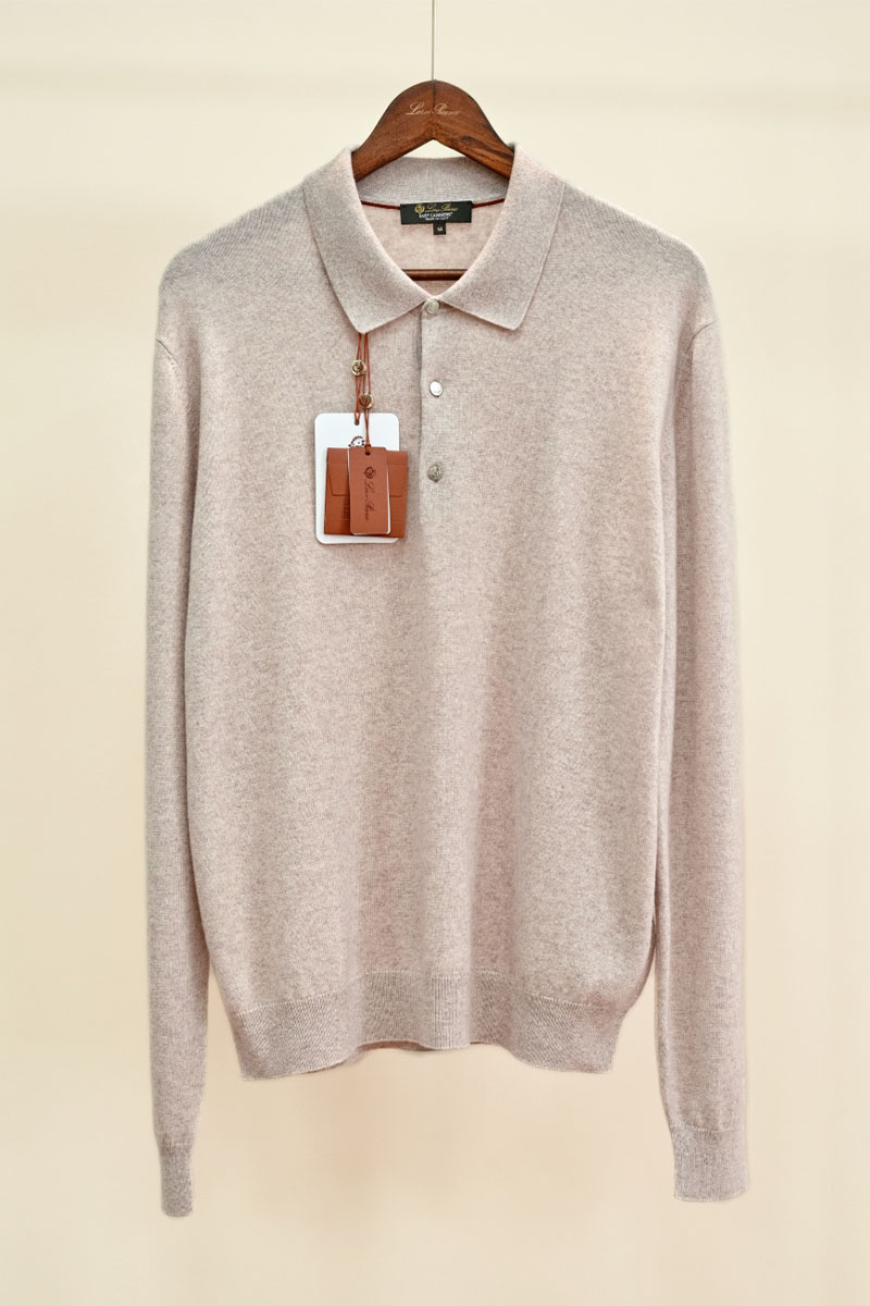 Loro Piana Светло-бежевое поло с длинным рукавом premium