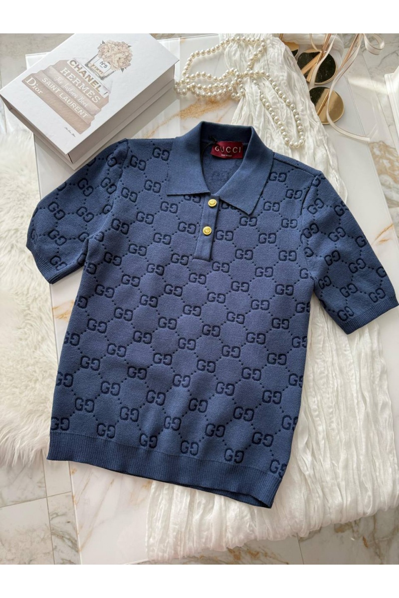 Gucci Синее женское поло GG monogram-pattern