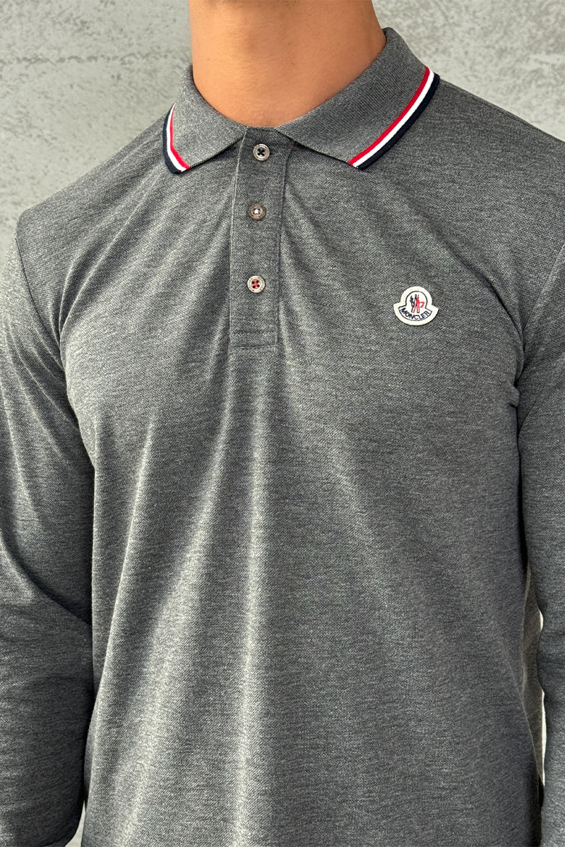 Moncler Серое поло с длинным рукавом logo-patch