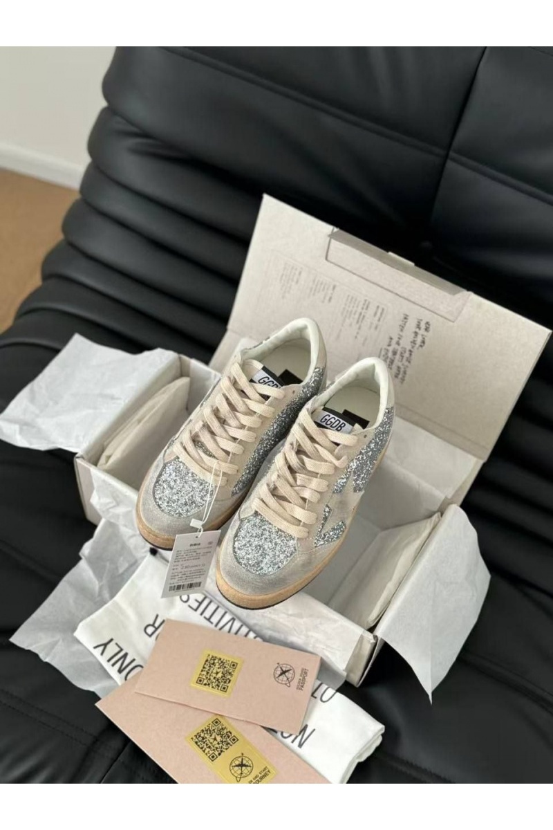 Designer Clothing Женские кожаные кроссовки Golden Goose Ball Star Premium - Grey Sequin