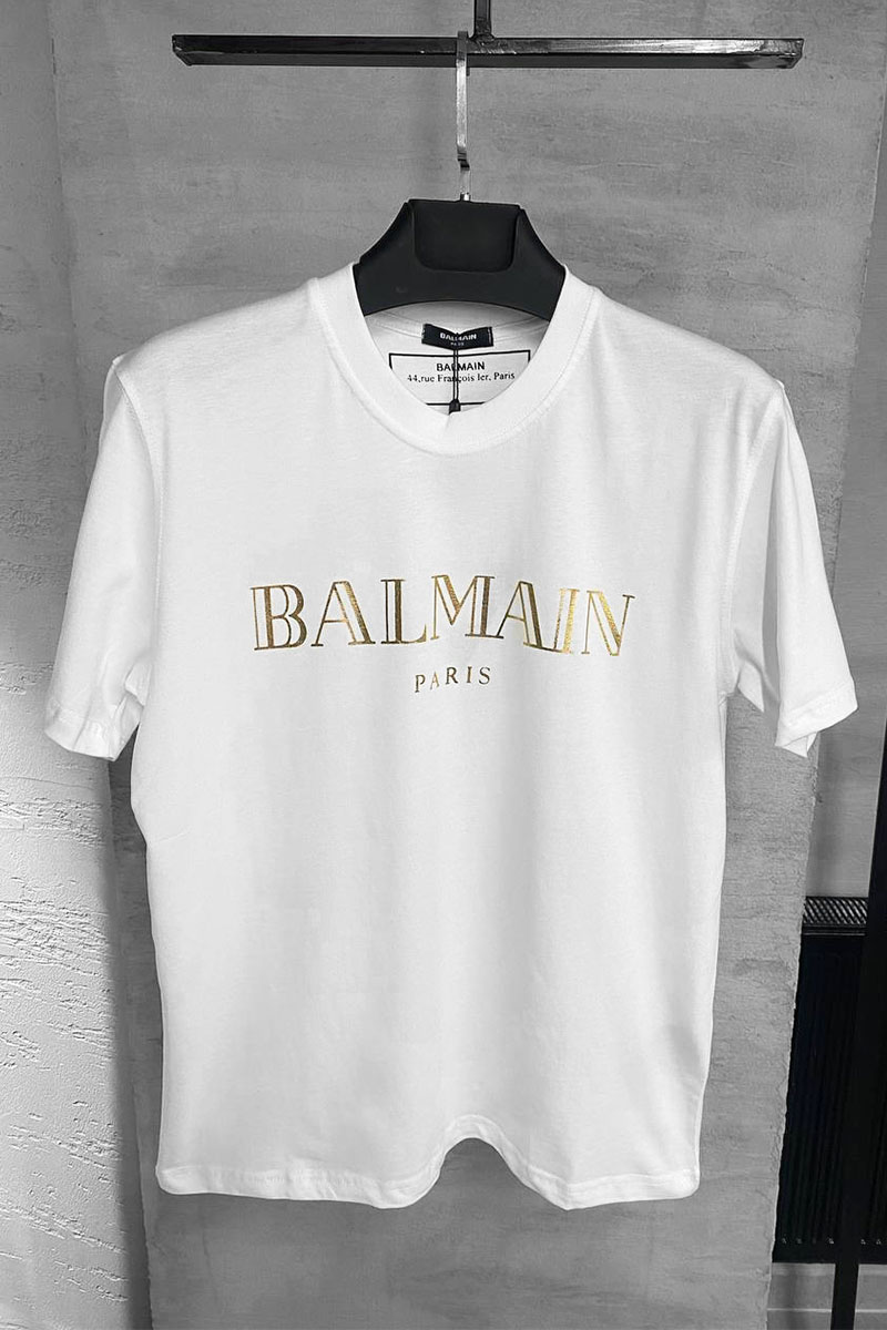 Balmain Белая футболка Paris gold logo-print 