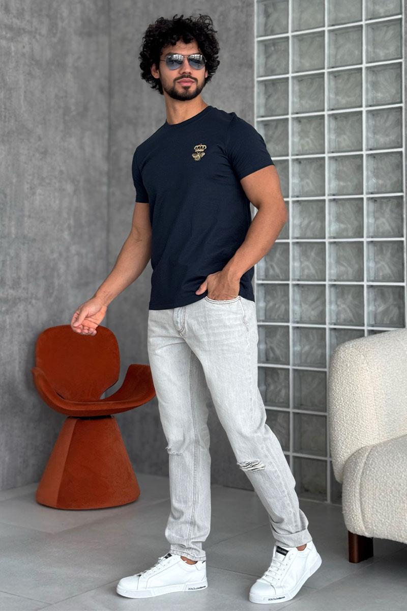 Dоlсе & Gаbbаnа Футболка тёмно-синего цвета bee and crown