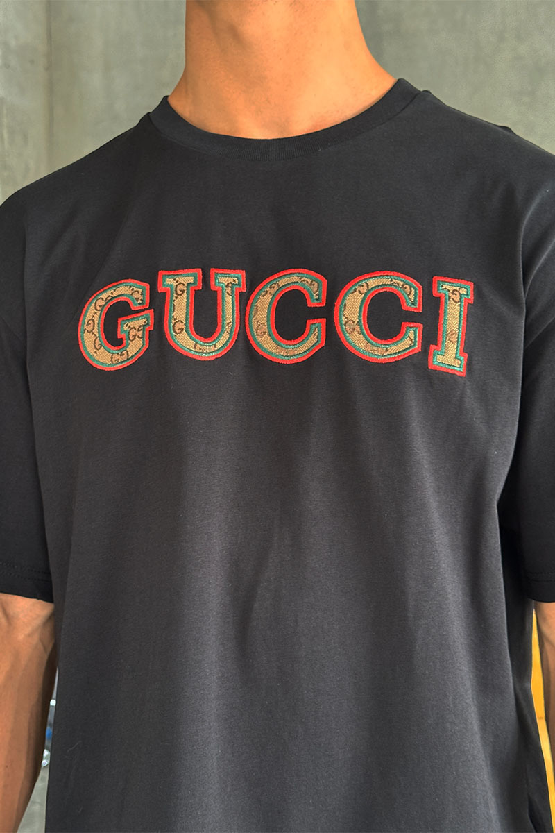 Gucci Брендовая оверсайз футболка чёрного цвета
