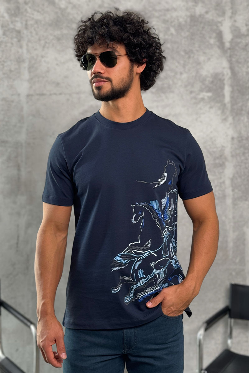 Hermes Мужская тёмно-синяя футболка 