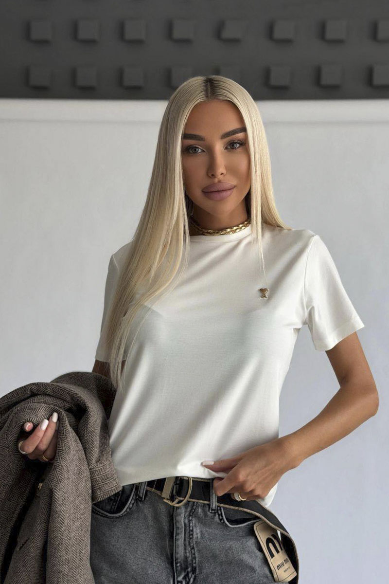 Designer Clothing Женская базовая футболка Ami белого цвета premium