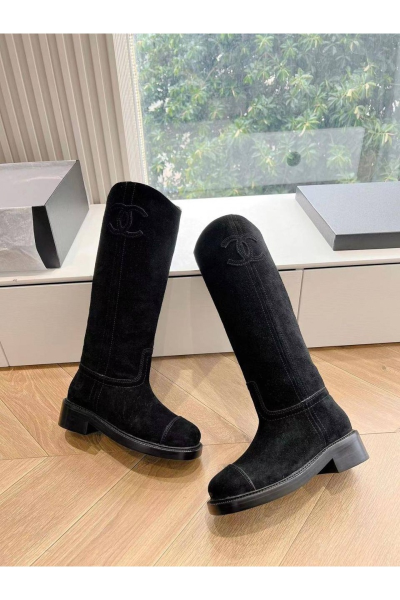 Chаnеl Женские замшевые сапоги Premium - Black