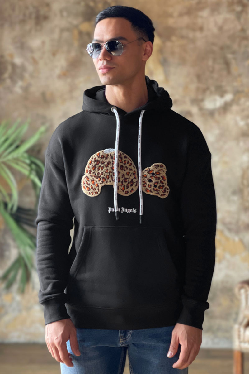 Palm Angels Мужское худи Leopard Teddy Bear - Black