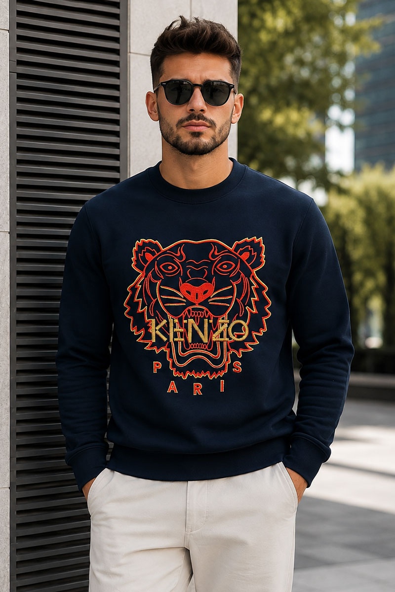 Kenzo Синий мужской свитшот Tiger Head embroidered