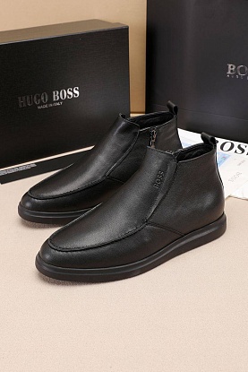 Кожаные лоферы с мехом high-top - Black