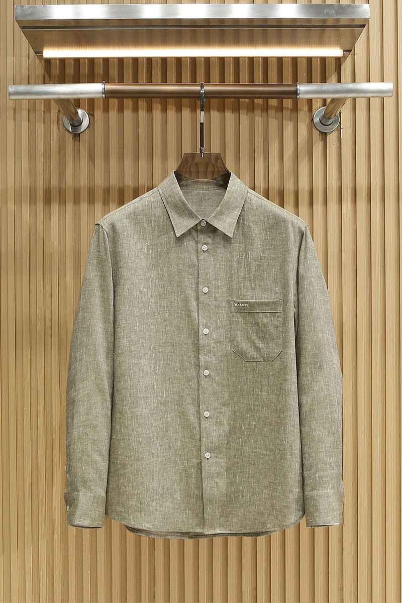 Kiton Льняная рубашка цвета хаки premium