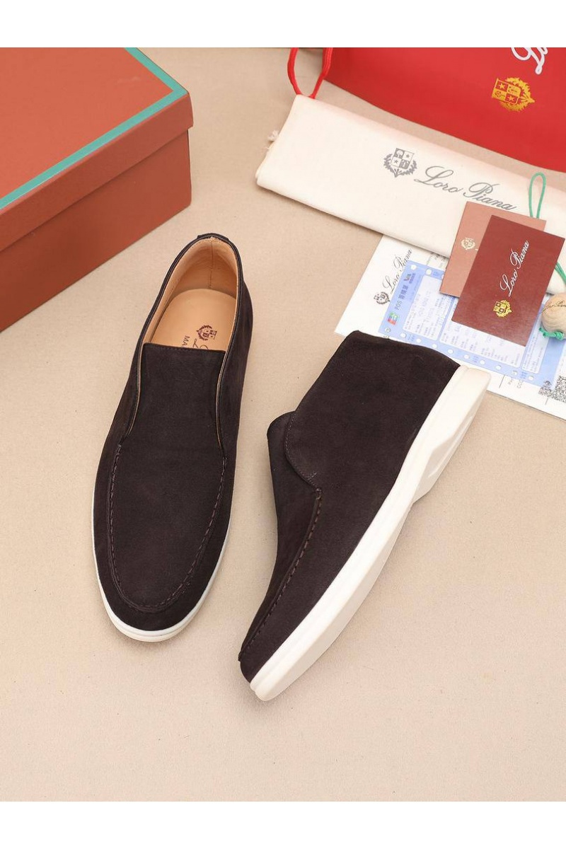 Loro Piana Замшевые лоферы с меховой стелькой Open Walk - Brown