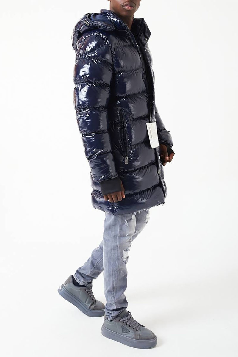 Moncler Мужская тёмно-синяя парка с глянцевым эффектом logo-patch