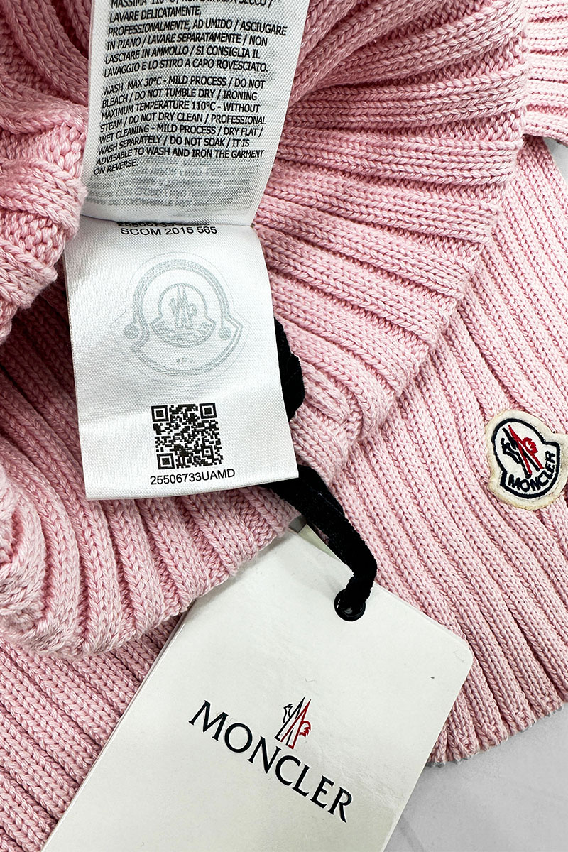 Moncler Комплект из шапки и шарфа розового цвета logo-patch