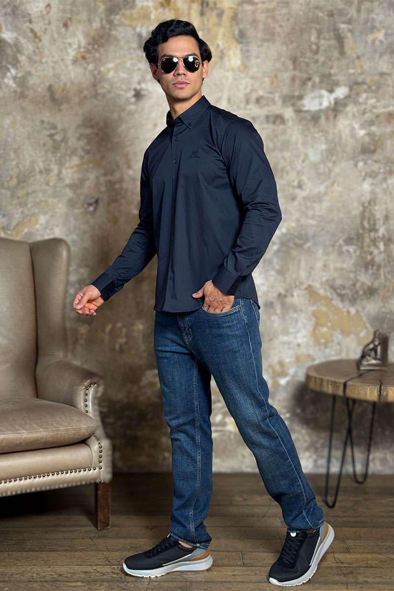 Loro Piana Мужская рубашка logo-embroidered - Navy