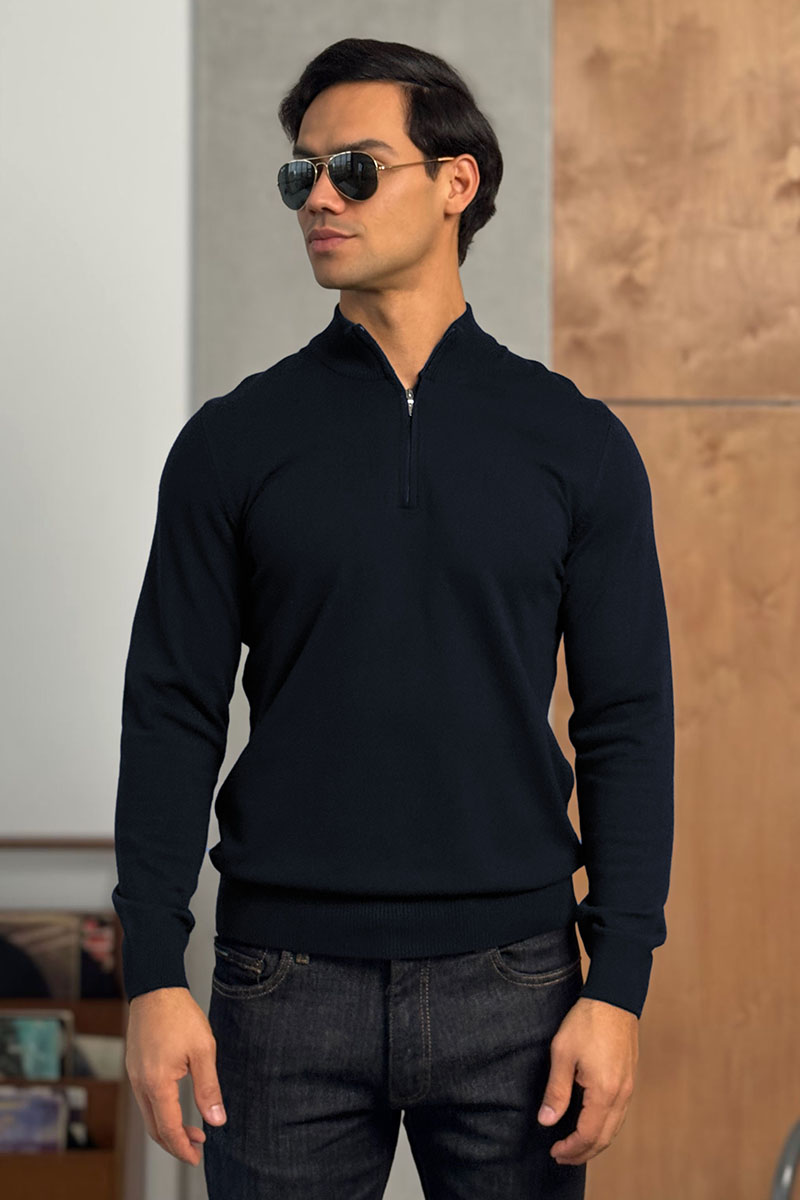 Loro Piana Тёмно-синий джемпер Zip Neck