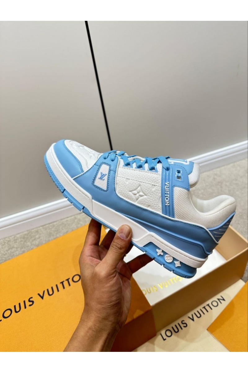 Lоuis Vuittоn Женские кожаные кроссовки Trainer Monogram - White / Blue