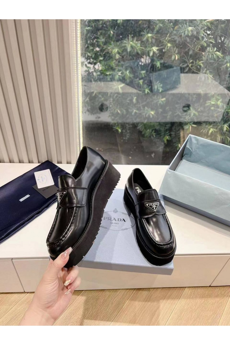Prada Женские кожаные лоферы Premium - Black