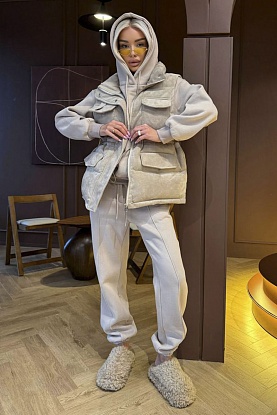 Женский костюм тройка на флисе premium - Beige