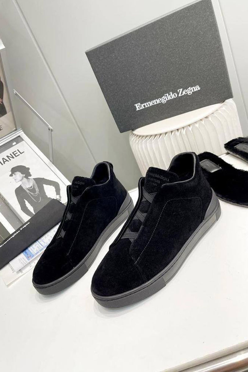 Zegna Кроссовки с мехом Triple Stitch high-top - Black
