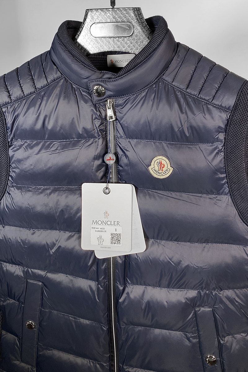 Moncler Мужской брендовый жилет тёмно-синего цвета