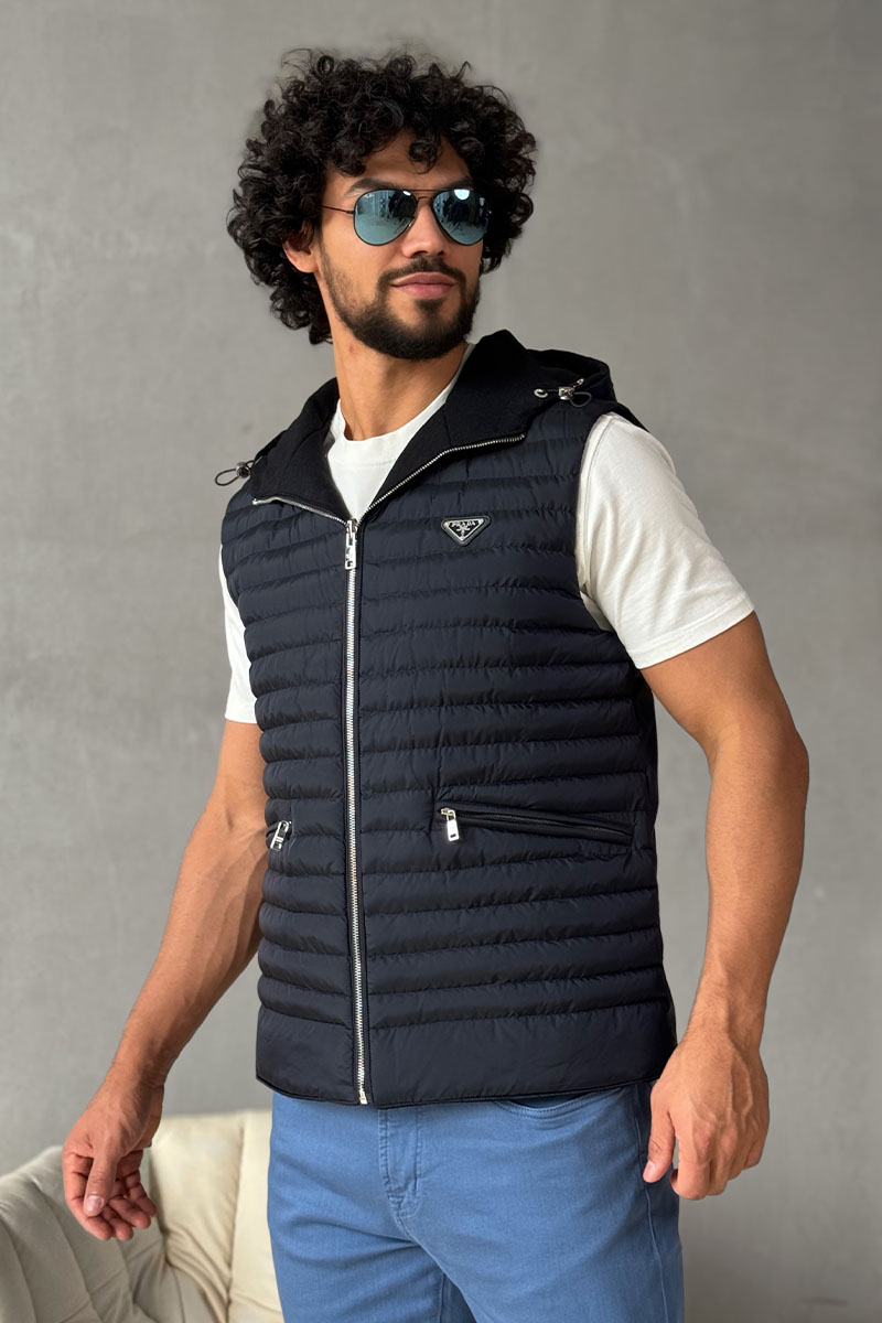 Prada Мужской двусторонний жилет тёмно-синего цвета