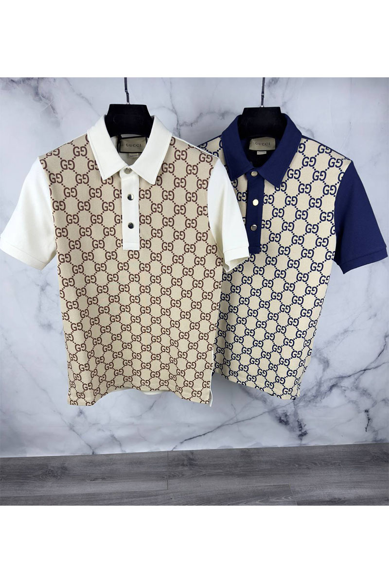 Gucci Мужское поло GG monogram all-over - Navy / Beige