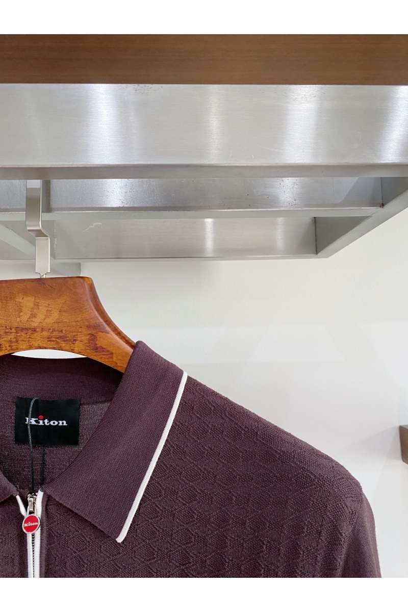 Kiton Вязаное поло коричневого цвета premium