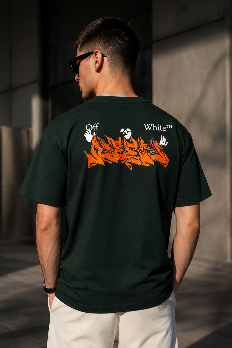 Off-White Зелёная оверсайз футболка logo-print