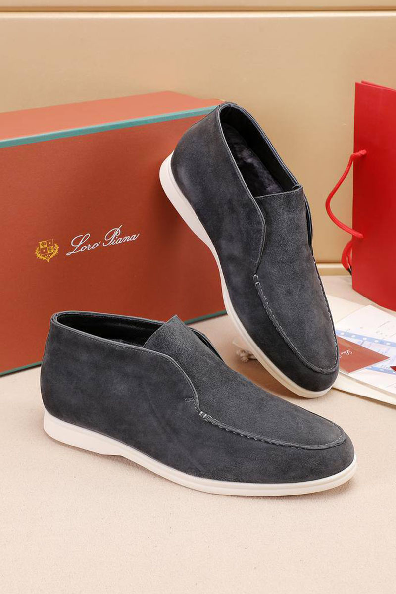 Loro Piana Замшевые лоферы с мехом Open Walk - Grey