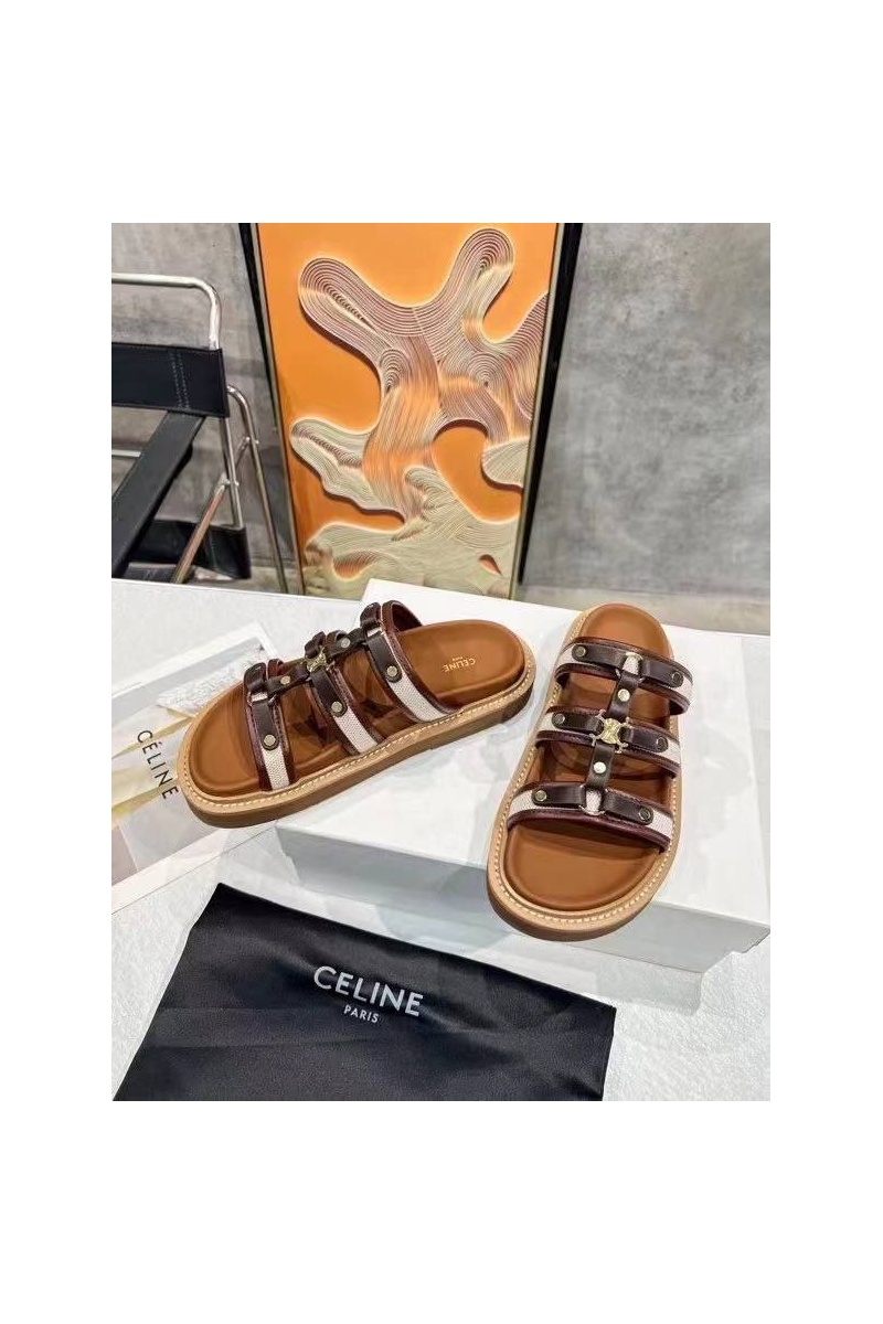 Celine Женские кожаные шлёпанцы 