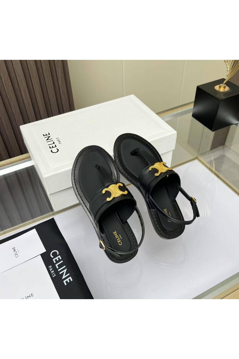 Celine Женские кожаные сандалии Premium - Black