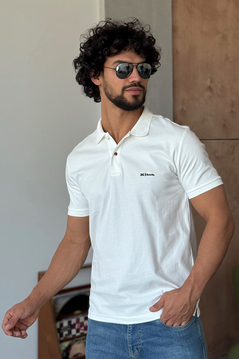 Kiton Мужское белое поло embroidered logo