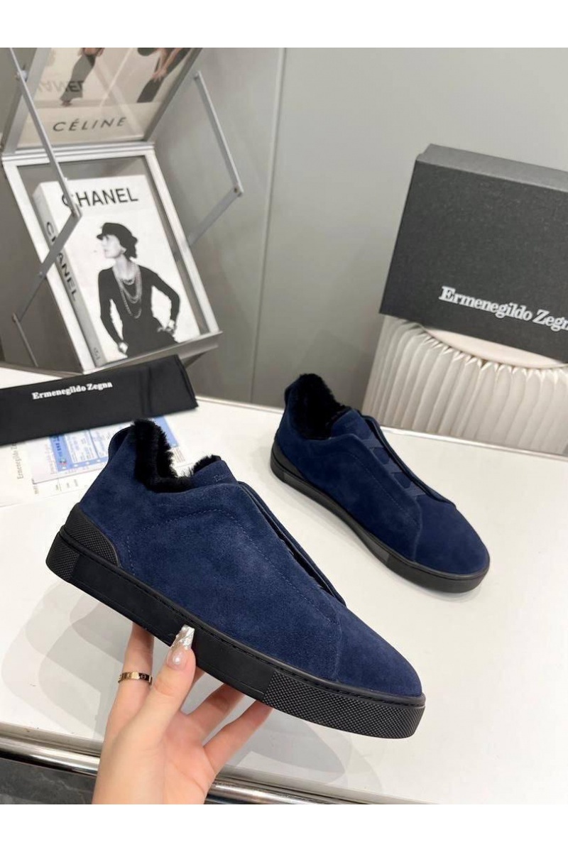 Zegna Кроссовки с мехом Triple Stitch - Navy