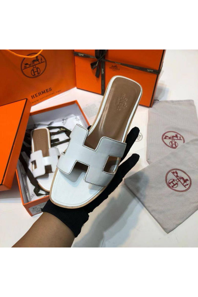 Hermes Женские кожаные шлёпанцы Oran