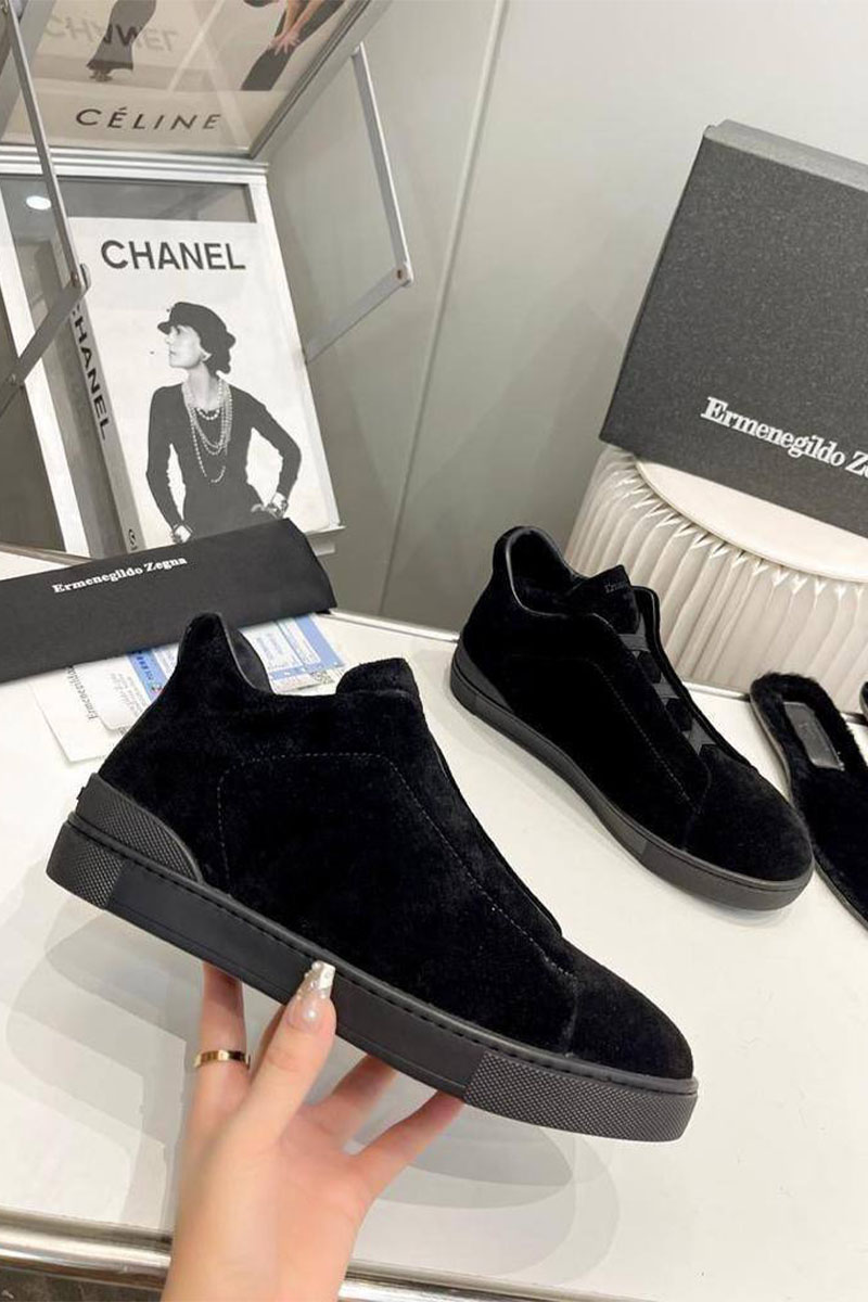 Zegna Кроссовки с мехом Triple Stitch high-top - Black