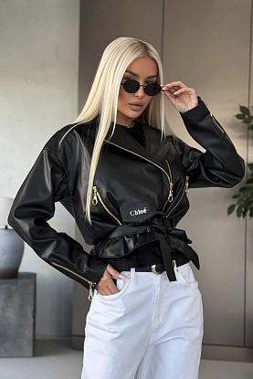 Женская кожаная косуха premium чёрного цвета