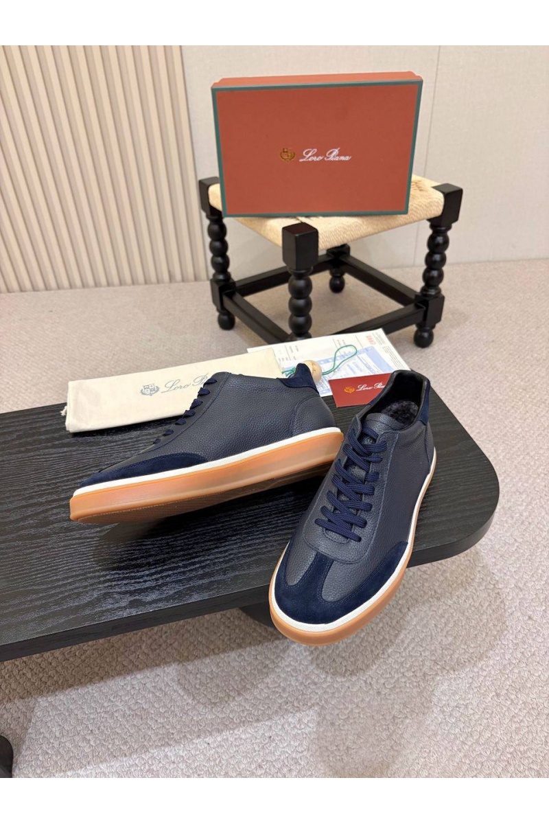 Loro Piana Кожаные кроссовки с мехом high-top