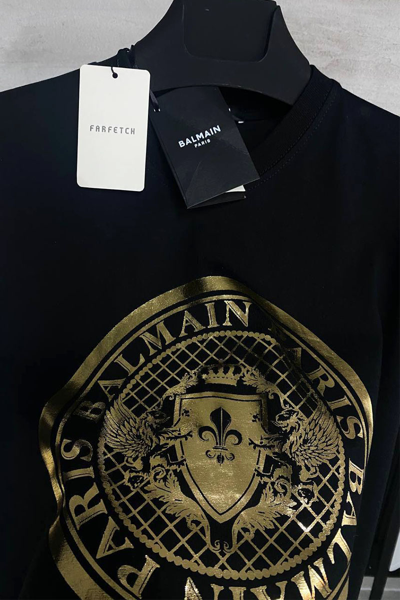 Balmain Футболка чёрного цвета metallic coin