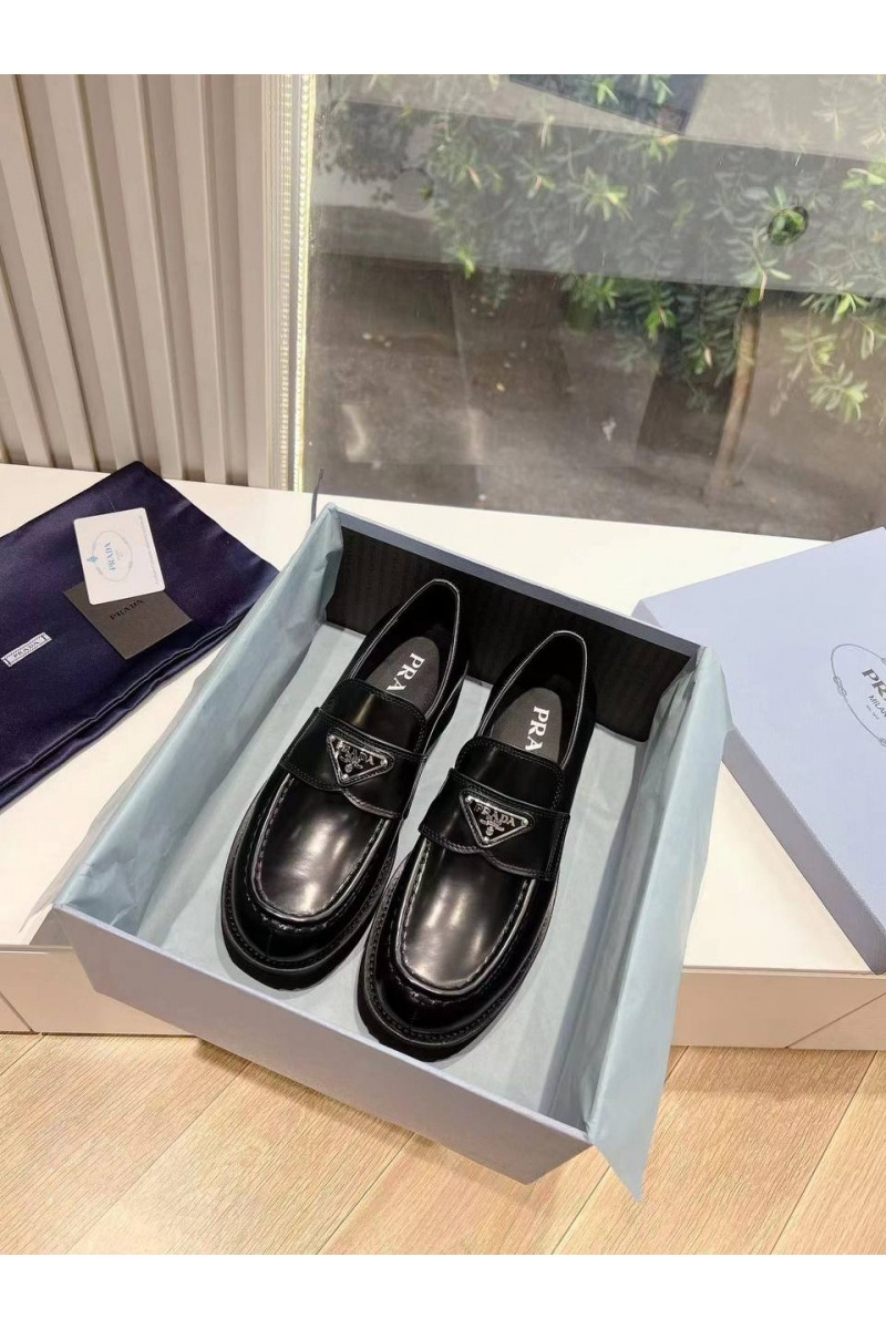 Prada Женские кожаные лоферы Premium - Black
