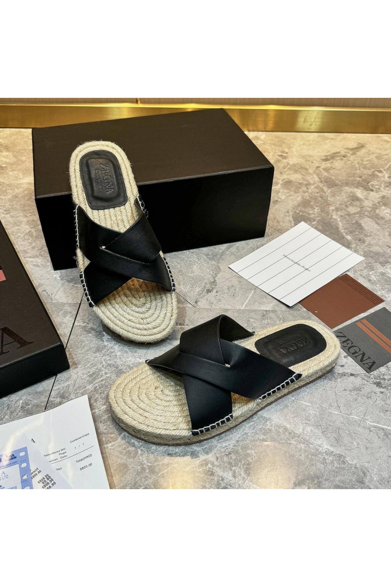 Zegna Мужские шлёпанцы leather - Black