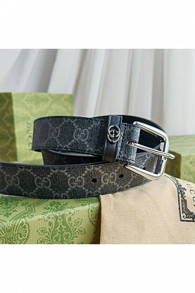 Брендовый ремень GG Monogram Black / Silver (длина 90 см)