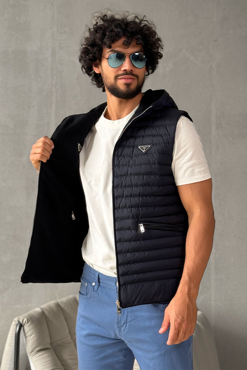 Prada Мужской двусторонний жилет тёмно-синего цвета