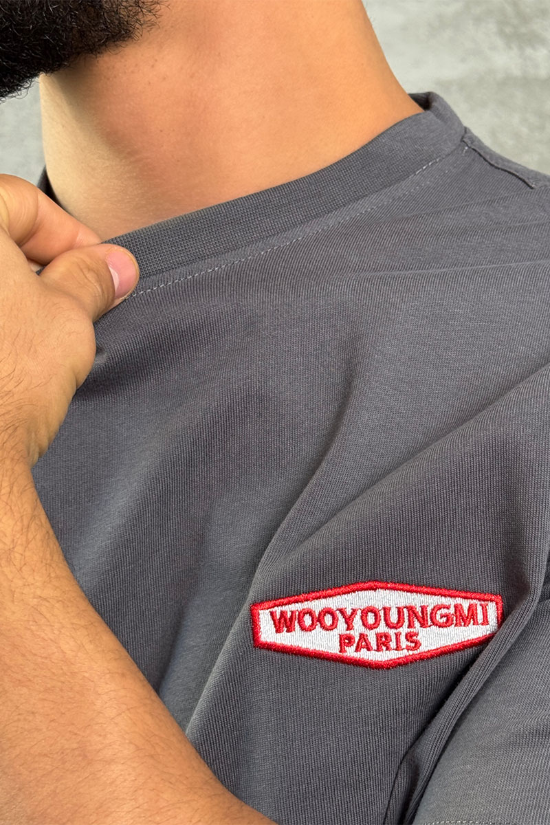 Designer Clothing Серая оверсайз футболка Wooyoungmi logo patch