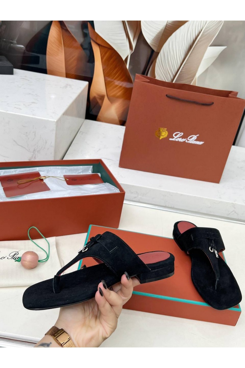 Loro Piana Женские замшевые шлёпанцы Premium - Black