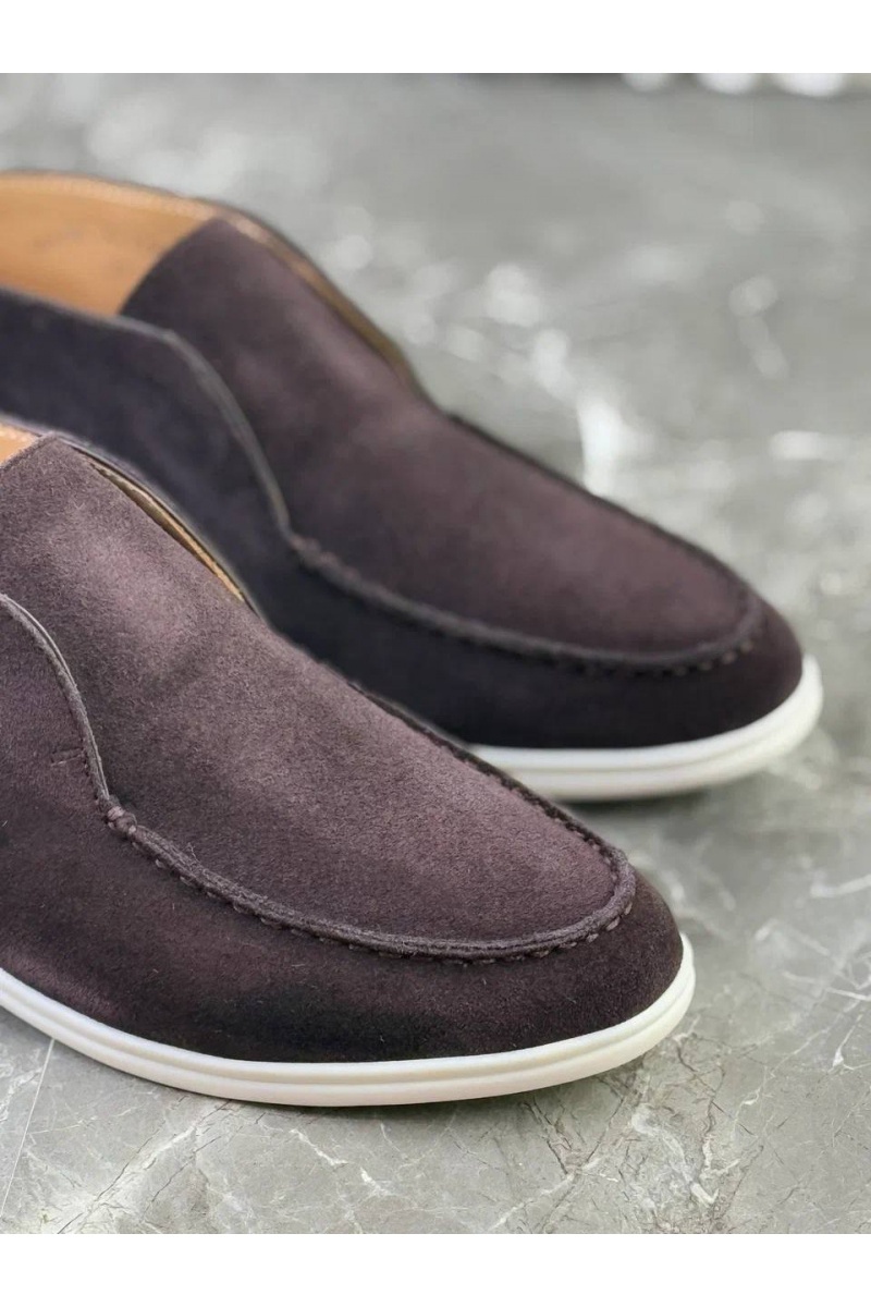 Loro Piana Замшевые лоферы с меховой стелькой Open Walk - Brown