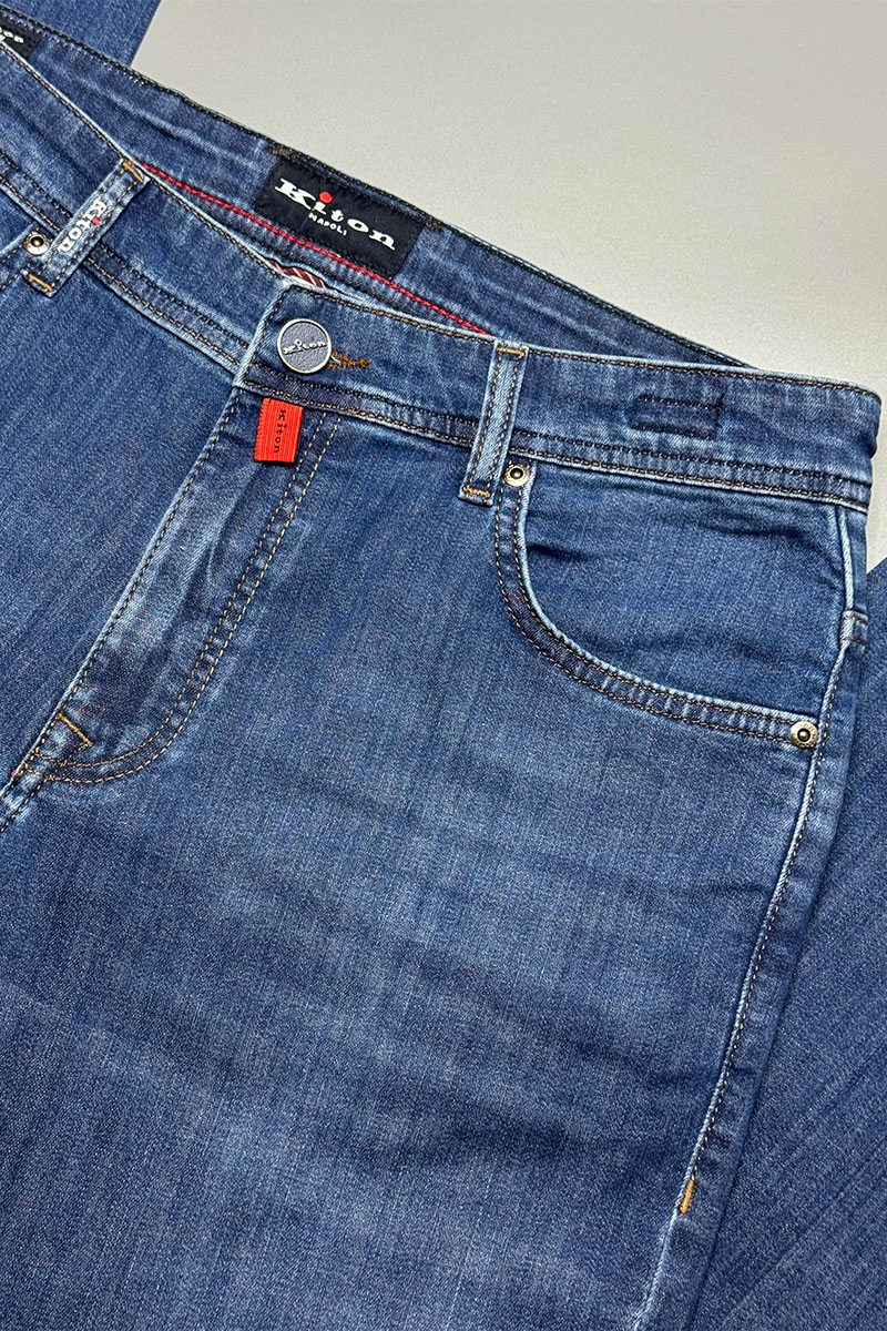 Kiton Мужские синие джинсы premium