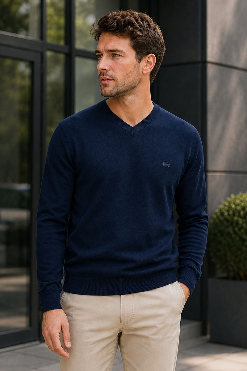 Lacoste Джемпер тёмно-синего цвета V-Neck