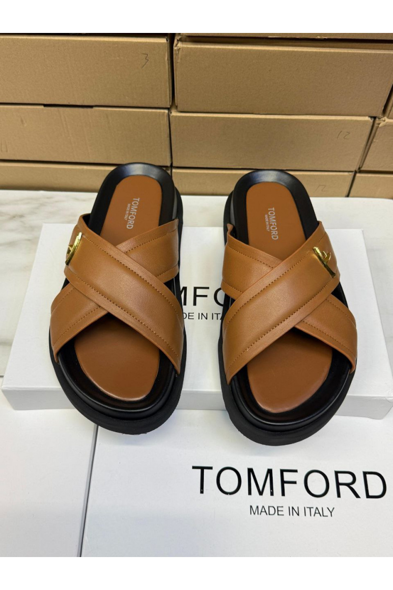 Tom Ford Кожаные шлёпанцы Preston - Brown