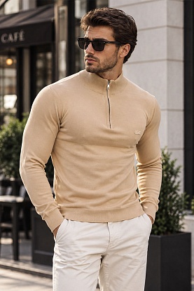 Мужской бежевый джемпер Zip Neck 