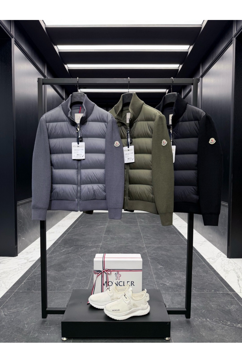 Moncler Куртка с вязаными рукавами цвета хаки 